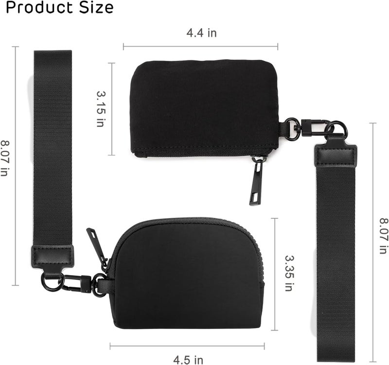 Viverte Mini Zip Around Keychain Wristlet Wallets Small Portable Dual Pounch Wristlet Detachable Coin Purse Pocket Gifts for Women Travel Sports Outdoors (Black+ Black) - Image 3